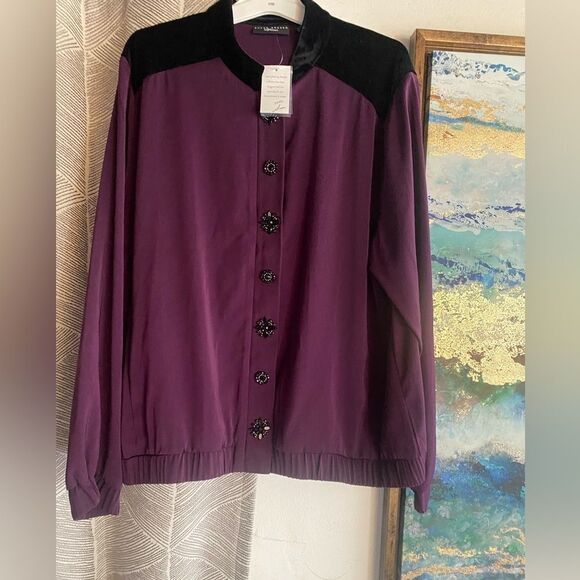 Susan Graver Artisan Bomber Jacket  Womens  Size 16 Peachskin Statement Button - Picture 15 of 16